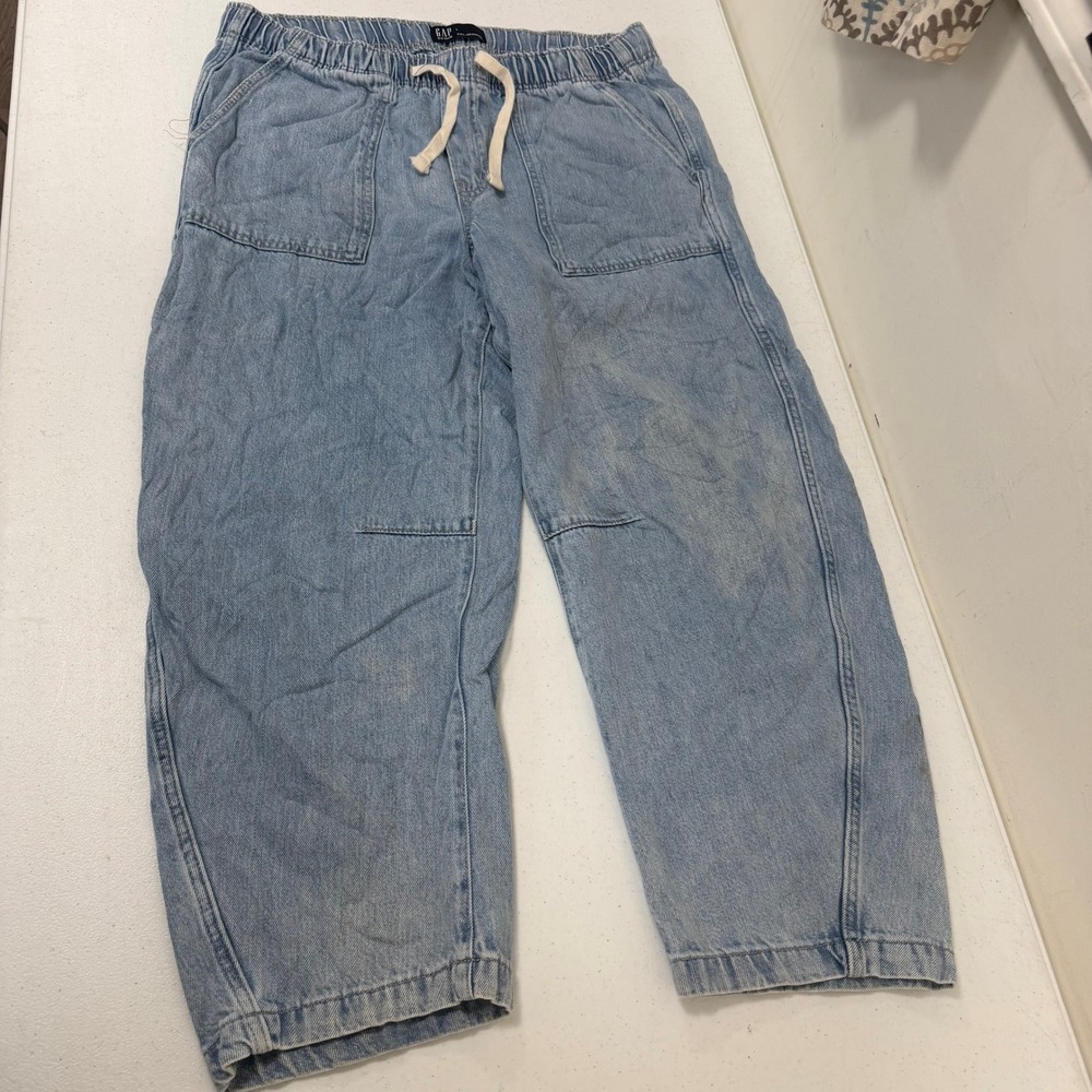 GAP Denim Pull-On Barrel Jeans Light Wash Elastic Waist Blue Large 7263